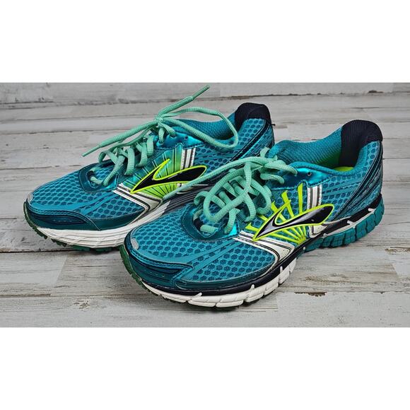 BROOKS Adrenaline GTS 14 Women's Blue Yellow Black Running Shoes Size 9 - Picture 2 of 9